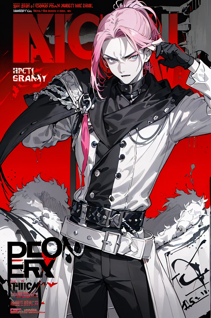 ((((dramatic))), (((gritty))), (((intense))) film poster featuring a young man as the central character. He stands confidently in the center of the poster, wearing a stylish and edgy outfit, with a determined expression on his face. The background is dark and gritty, with a sense of danger and intensity. The text is bold and attention-grabbing, with a catchy tagline that adds to the overall feeling of drama and excitement. The color palette is mainly dark with splashes of vibrant colors, giving the poster a dynamic and visually striking appearance,tachi-e
(magazine:1.3), (cover-style:1.3), fashionable, man, vibrant, outfit, posing, front, colorful, dynamic, background, elements, confident, expression, holding, statement, accessory, majestic, coiled, around, touch, scene, text, cover, bold, attention-grabbing, title, stylish, font, catchy, headline, larger, striking, modern, trendy, focus, fashion,pink long hair,ponytail