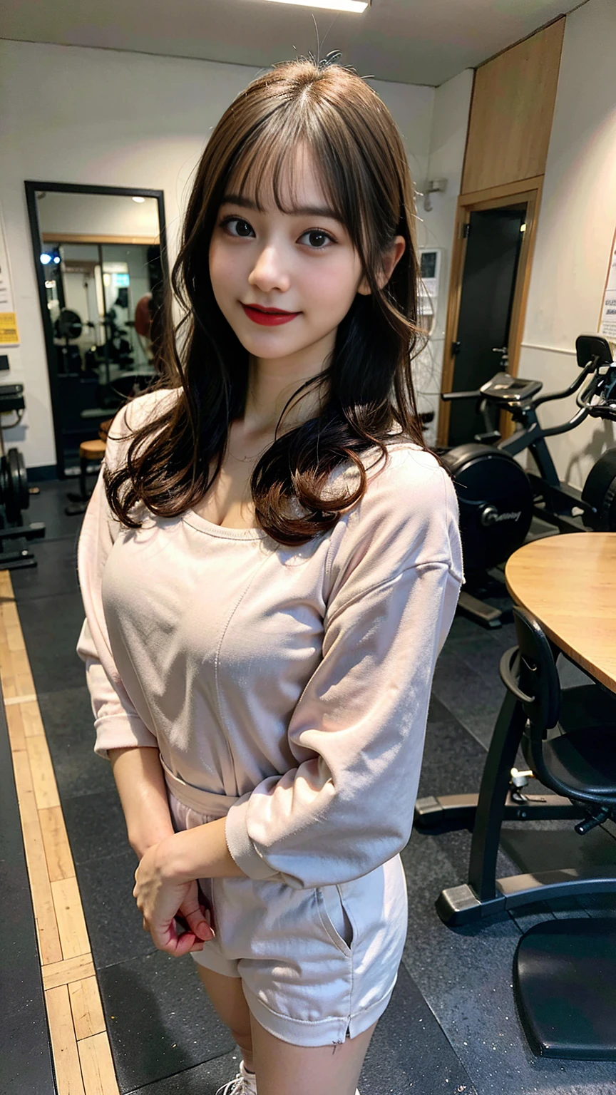 (Masterpiece, BestQuality:1.3), (realistic8K UHD:1.2), (hyperrealistic:1.3), (Photorealistic:1.5), (hyper realistic:1.4), (intricate details), (Amazing), sharp focus, light on face, realistic lighting, dramatic angle, full body, 1girl, beautiful detailed girl, japanese girl, nogizaka girl, extremely detailed eyes and face, hyper realistic detail shiny skin, realistic body, Flat breasts, Standing posture, looking at viewer, Dynamic Prompts, classroom, long hair, silky hair, blunt bangs, Light pink hair, Gym suit, bloomers, smile