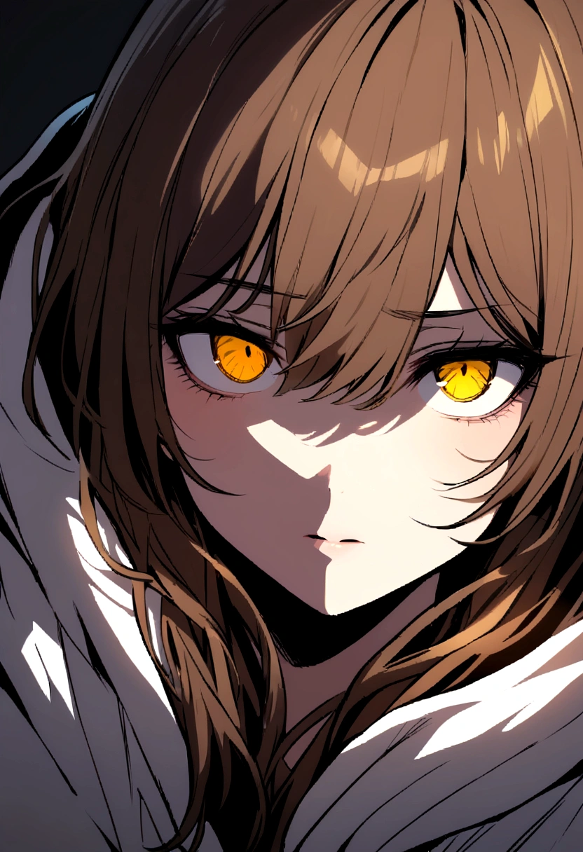 Girl with brown hair , Yellow eyes, Cold and dead eyes