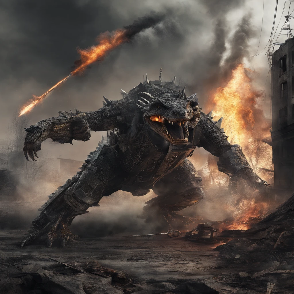 fire crocodile,fighting with a war robot