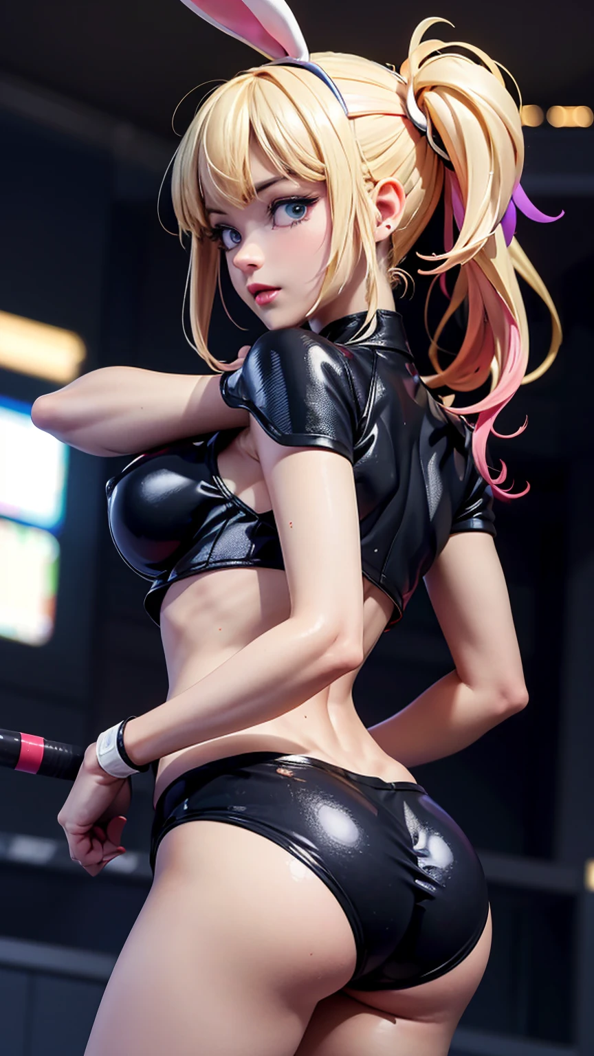 One girl, bunny suit, big ass, perfect breast, slim, cute, sexy, very detailed, exquisite lighting and composition, , 8k, sharp, highly detailed, high resolution, looking back