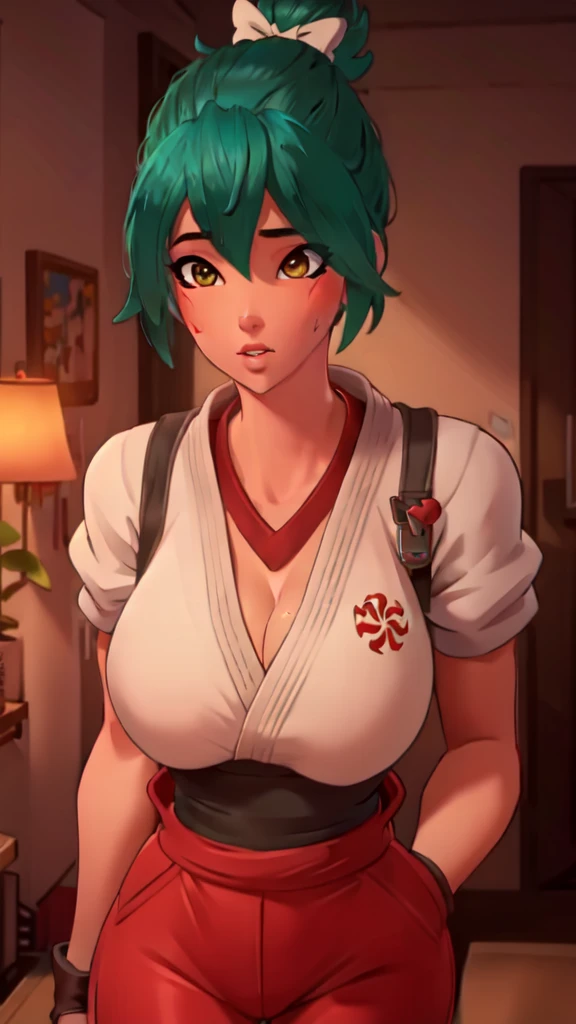 (masterpiece, best quality),  intricate details,
1girl,    owkiriko nude , , green hair:0.6, glowing eyes, 
indoors, gym, sweating, , big breasts, cleavage, 
realistic, realism, photorealism, photo-realistic, high contrast, (photorealistic:1.4), 8k high definition detailed realistic, (best quality, masterpiece:1.2), NSFW, photon mapping, radiosity, physically-based rendering, best quality, highly detailed,