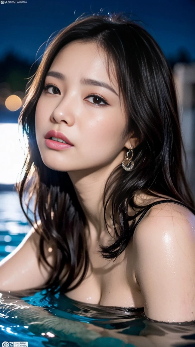 Dark brown hair、Light brown eyes、Japanese actress、 Lady、1 female、I am about 40 years old...、(Intricate details:1.2)、(Which is the top???:1.4)、 (Ultra-high resolution:1.2)、Ultra-high resolution、(Finely tuned)、(Detailed facial features)、Hmph、8K resolution、D cup size breasts、Long Hair、Jacuzzi on the terrace、Enter the jacuzzi、Wet Skin、Soaking wet hair、Wet shoulders、Wet bust、moonlight、リゾート感たっぷりのNight view写真、Head to toe shot、Blackpink Jenny、Beautiful feet、she, Fashion Hub, Attention to detail, Very detailed, Realistic, Hourglass Shaped Body, Obscene pose、Please lift your chin a little、Open your mouth a little、Poses that make you feel weak、Are crying、Deep sorrow、、Get out of the water、I see you the moment I step out of the jacuzzi、Round Jacuzzi、Get out of the water体、Night view、