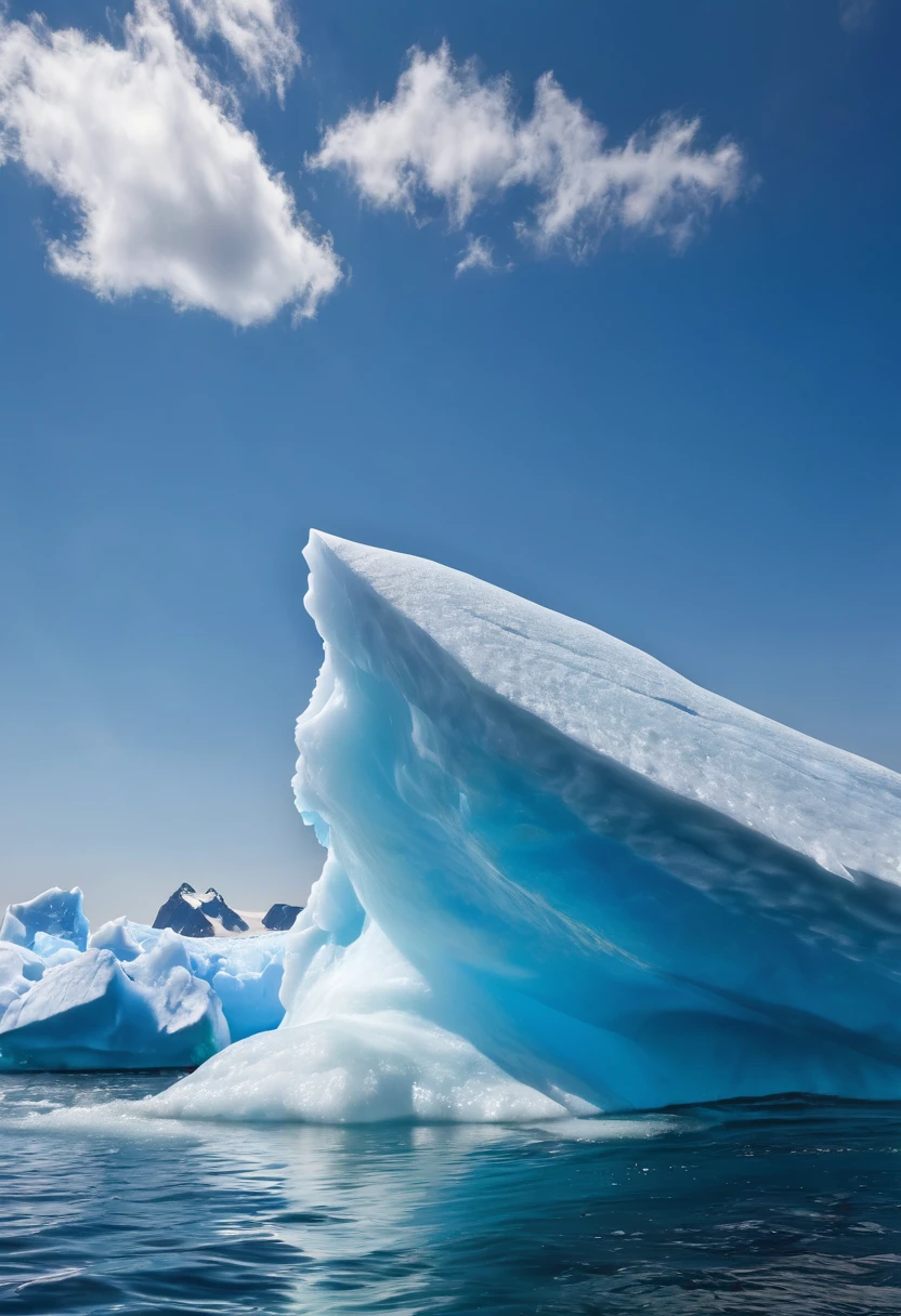best quality, RAW photo, photorealistic, super fine, 16k, 2.5D, Iceberg detail, delicate and dynamic depiction, prime lenses, lens filters, clear subject