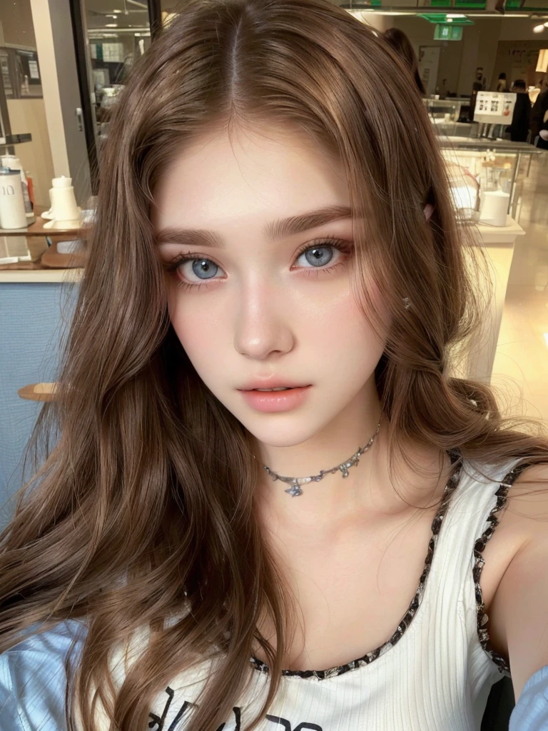 a close up of a woman with long hair wearing a white shirt, 18 years old, 19-year-old girl, with long hair and piercing eyes, large eyes and flowing long hair, perfect face ), brown hair and large eyes, with pale skin, beautiful young girl, anna nikonova aka newmilky, dilraba dilmurat, good young girl