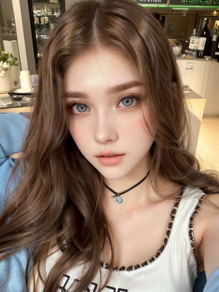 a close up of a woman with long hair wearing a white shirt, 18 years old, 19-year-old girl, with long hair and piercing eyes, large eyes and flowing long hair, perfect face ), brown hair and large eyes, with pale skin, beautiful young girl, anna nikonova aka newmilky, dilraba dilmurat, good young girl