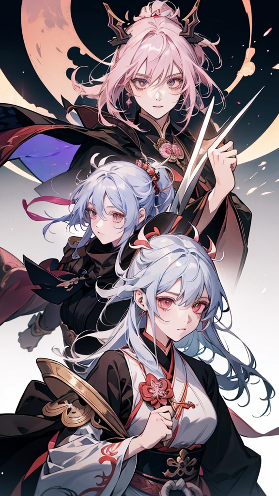 Anime girl with sword and pink costume, onmyoji portrait, The Detailed Art of the Onmyoji, onmyoji, From Arknights, Ayaka Genshin Impact, White-haired God, nyaruko-san, Keqing of Genshin Impact, by Shimo, Demon Slayer Louis Fan Art, artstation pixivでトレンド, Anime Style 4k