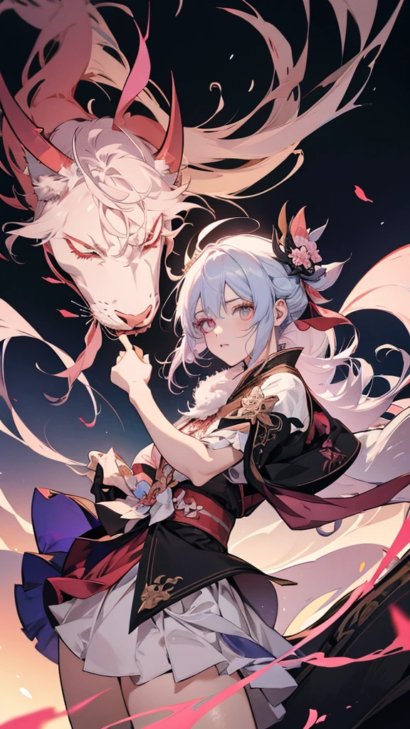 Anime girl with sword and pink costume, onmyoji portrait, The Detailed Art of the Onmyoji, onmyoji, From Arknights, Ayaka Genshin Impact, White-haired God, nyaruko-san, Keqing of Genshin Impact, by Shimo, Demon Slayer Louis Fan Art, artstation pixivでトレンド, Anime Style 4k