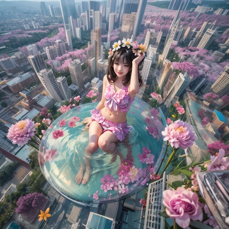 Crimson,ExtremelyDetailed(ProfessionalPhoto of Girl Floating in the Sky:1.37), 280th floor infinity pool,The tallest building in the urban forest, {Around bonsai|Luo Han Song|coconut palms|tulips|Rose flower}, (Masterpiece 8K TopQuality:1.2), (ExtremelyDetailed NOGIZAKA face and Eyes:1.37)ElaboratePupils with (SparklingHighlights:1.28) DoubleEyelids with Voluminous LongEyelashes RosyCheeks (Joyful Expressions LifeLike Rendering) BREAK Detailed impeccable Radiant PearlSkin with Transparency, Skinny(SchoolSwimwear:1.28) beautiful graceful {(HiddenHand)|((Corrected BabyLikeHand))} (Whole Body Proportions and all limbs are Anatomically Accurate), (FlowerWreath WrappedBody Flowers Covering girl's body Full of Flowers){Dazzling RainbowColorHorizon|ColorfulSky|ColorfulClouds|Starly Stars}(extra limbs:-1.4)