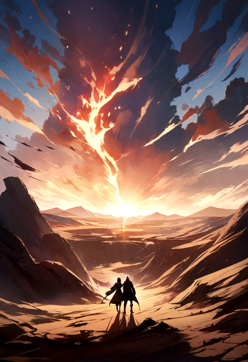 2 characters fighting in a desolate landscape