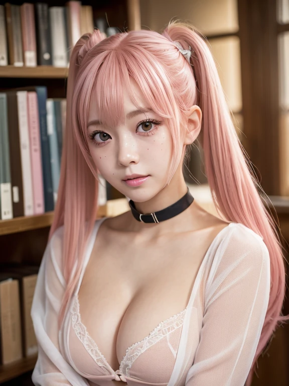 (Nude:1.4),(orgasm face:1.3),(bottomless :1.3),(Pink Hair :1.3),masterpiece, Highest quality, High resolution, Very detailedな写真, Professional Lighting,
A woman taking a photo, A real young gravure idol, she is about 20 years old, White blouse, Stream on Twitch, beautiful大人の図書館の妖精, Go-go dancer, Liked, Large collar, beautiful, at the library, The Hague, とてもcute, cute， masterpiece， Highest quality， RAW Photos， Realistically， face， An incredibly stupid resolution， beautiful女の子， Written boundary depth， A High resolution， Very detailedな， Fine details， Very detailed， Very detailedな目とface， Sharp pupils， Realistic student， Get a clear focus， Cinema Lighting、(Open clothes、Cleavage、See-through、thin)、(Short Twin Tails、指の笑face)、Round Glasses、freckles