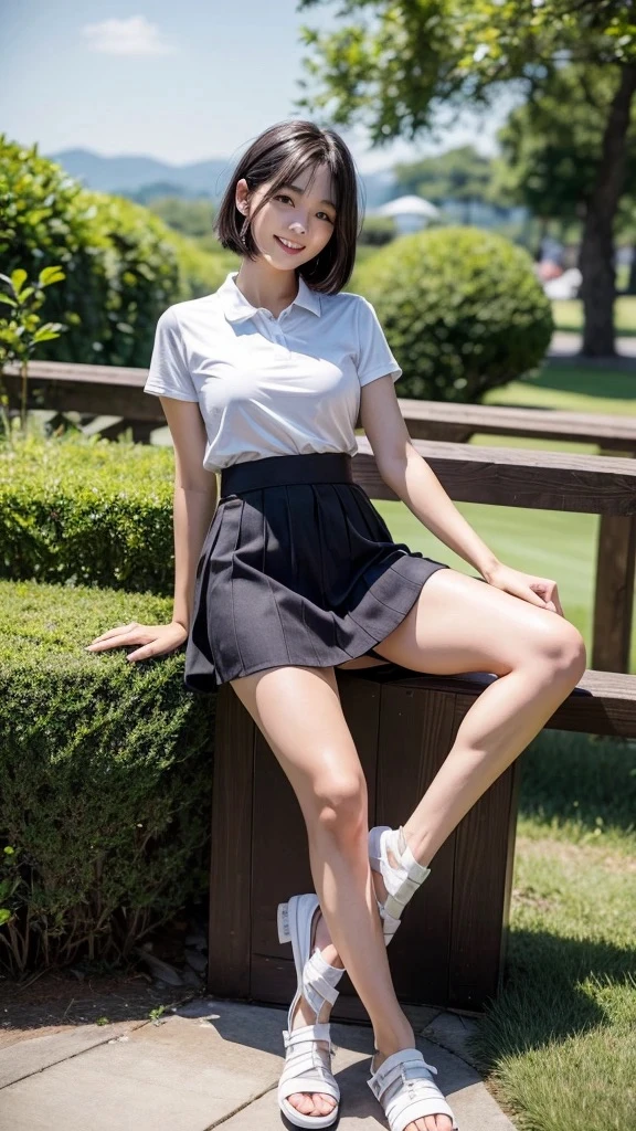 Highest quality、8K、Highest quality、masterpiece、Black Hair、summer、Bob Hair、smile、double eyelid、Beautiful feet、Swimwear、bikini、Young Japanese Woman