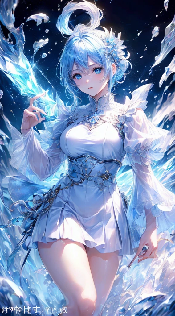 (((Masterpiece、Highest quality、Official Art、Super detailed、Handsome face、Dynamic composition)))、Anime Style、(Milky white and blue hair:1.3),(blue eyes:)