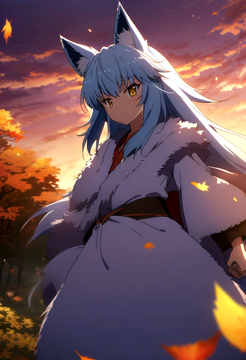 fox Light blue hair beast girl indigo fur fox beast girl fox Light blue hair beast girl indigo fur fox beast girl Sesshomaru, Yellow eyes, Anime, Perfect face, Perfect Lighting, Outdoors, Warm colors, Dark purple sky, Autumn sunset, \(inuyasha\), Bearing Claw, Ready to fightPerfect Lighting, Outdoors, Warm colors, Dark purple sky, Autumn sunset, fox Light blue hair beast girl indigo fur fox beast girl