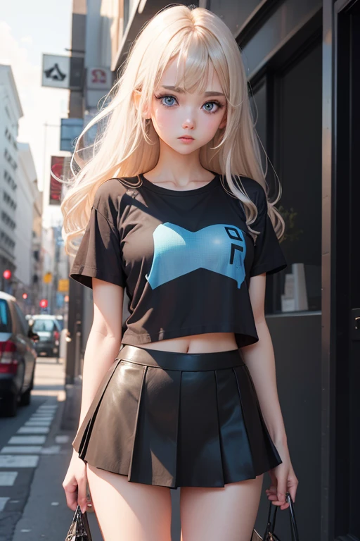 girl, blue eyes, by rubio, transparent t-shirt, black skirt