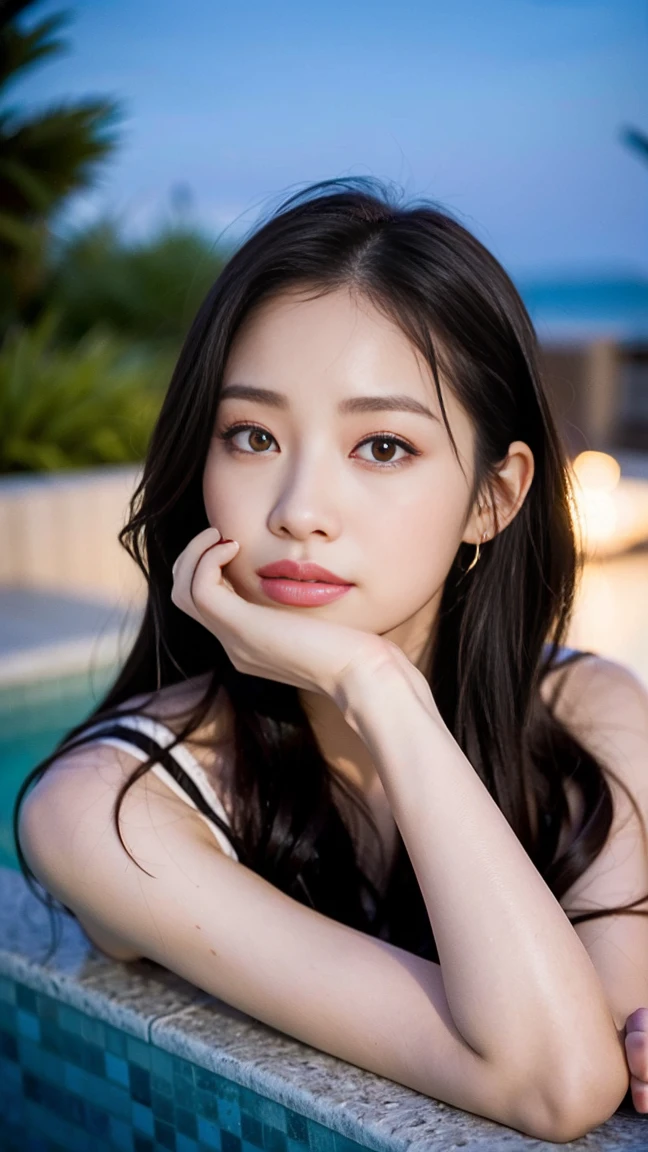Dark brown hair、Light brown eyes、Japanese actress、 Lady、1 female、I am about 40 years old...、(Intricate details:1.2)、(Which is the top?????:1.4)、 (Ultra-high resolution:1.2)、Ultra-high resolution、(Finely tuned)、(Detailed facial features)、Hmph、8K resolution、D cup size breasts、Long Hair、Jacuzzi on the terrace、Enter the jacuzzi、Wet Skin、Soaking wet hair、Wet shoulders、Wet bust、moonlight、リゾート感たっぷりのNight view写真、Head to toe shot、Blackpink Jenny、Beautiful feet、she, Fashion Hub, Very detailed, Very detailed, Realistic, Hourglass Shaped Body, Obscene pose、Please lift your chin a little、Open your mouth a little、Relax Pose、Are crying、Deep sorrow、、Get out of the water、I see you the moment I step out of the jacuzzi、Round Jacuzzi、Get out of the water体、Night view、