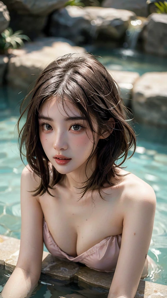 (Highest quality, masterpiece:1.3), ((Beautifully detailed face)), Beautiful and detailed skin, Intricate details, Very detailed, Best image quality in 8K, (18 year old high school girl:Completely naked:1.8,hot spring:1.2),Japanese girl,,(Detailed Hair,Bobcut:1.4,Black Hair),Detailed lips,Open your mouth,(hot spring,Open-air bath),blush,Embarrassing,Realistic Face,Realistic Skin,(sexy:2.0),(Vibrant Skin,Moisturized Skin:1.2),Vivid lips,Lip gloss