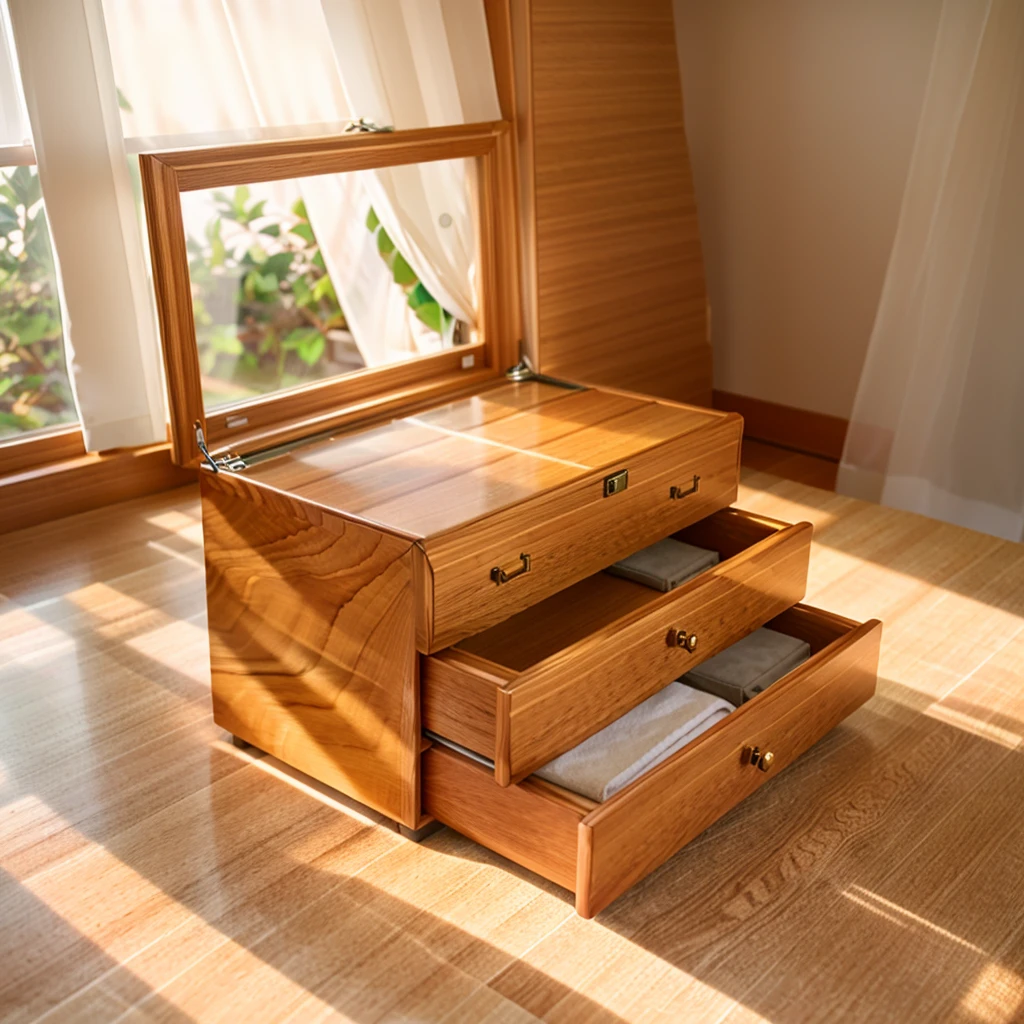 In this cozy room,A ray of sunlight shone on the table through the half-drawn curtains,Let the wood grain on the watch storage case shine with a faint sheen。There is a calm and serene atmosphere in the surrounding air。Several still lifes hang on the walls of the room,It adds a touch of elegance to the space。And on the other side of the room,A half-open window lets the breeze blow in,The pages on the small desk by the window flipped in the wind,This quiet scene gives a sense of tranquility and comfort。