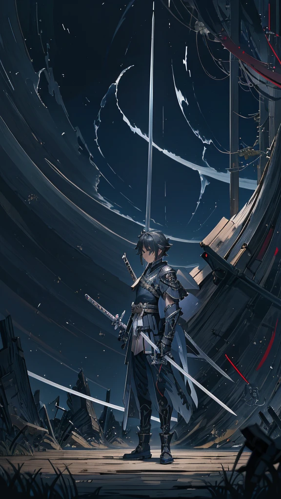 Anime girl with sword and armor in a dark room, okata kazuto, Authentic shiro, Authentic, taisho roman, akiyuki shinbou, inspired by Okumura Masanobu, Handsome men from Demon Slayer, Swordsman, Keqing of Genshin Impact, With a big sword, Kashmir Art