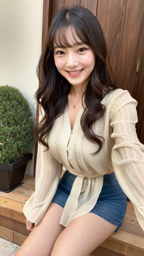 ((Highest quality)), ((8K)), ((masterpiece: 1.3)), (Perfect appearance), (Photorealism: 1.6), (AIF), (JMA), (Upskirt: 1.2), (View from directly below: 1.2), (Panties), Japanese Mature, (58 years old), ((Realistic skin texture)), (Fine wrinkles appear all over the skin), (Dullness), (Unmoisturized skin) , (Facial wrinkles), (Wrinkles around the eyes), double eyelid, Lower eyelid tear trough, (Dimples), Short bangs, Long wavy hair, She is smiling gently with the corners of her mouth raised, She is wearing a blouse and a flared mini skirt., Mature woman's toned physique, Mature woman is taking a leisurely stroll through the bustling streets of Tokyo, Towering buildings overhead, Strong sunlight, bright, She is smiling gently with the corners of her mouth raised,