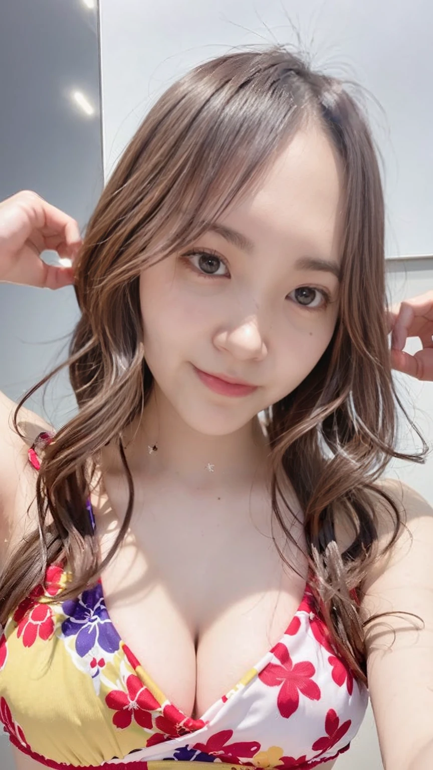 (masterpiece), (Highest quality), (Very detailed),(Disheveled Hair),(shape), (One Girl), (bikini), Are standing, Fashion Model, View your viewers, (interview), (Beach),Beautiful details, Delicate and beautiful face, floating,(High chroma),(Colorful splashes),Colorful bubbles,(The Shining), Focus on the face, Hair Ring, Floating Flowers, Floating Hair, (The Shining), Best lighting, Best Shadow,