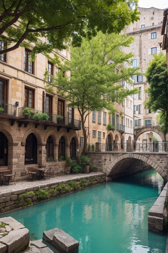 Imagine a charming city where rivers meander between historic stone buildings, elegant bridges stretch over crystal clear waters, and cobblestone streets are lined with cozy cafes and tree