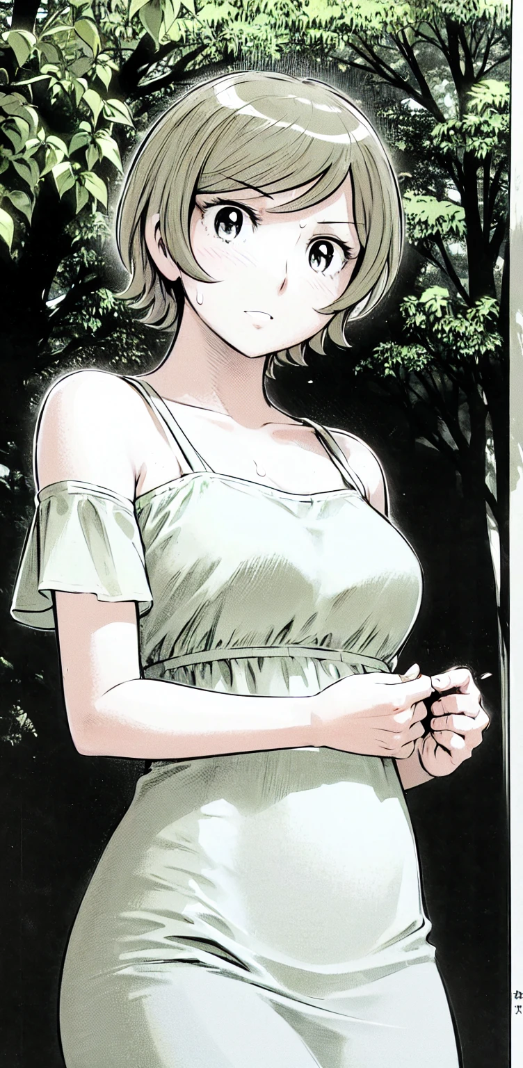 、(masterpiece、Highest quality)、Highest quality, Ultra-high resolution, (((masterpiece))), alone, Sweat、Big eyes,Show Viewer, 
blonde,(short hair:1.2), (Highest quality:1.3),One Girl,Private Server、Floral dress、nature、Off the shoulder、Embarrassed face
