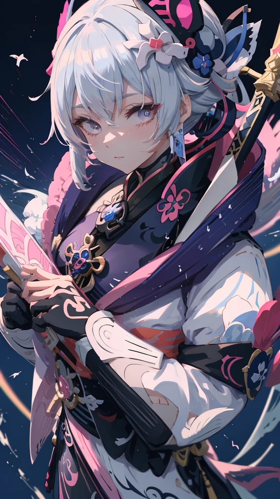 Anime girl with sword and pink costume, onmyoji portrait, The Detailed Art of the Onmyoji, onmyoji, From Arknights, Ayaka Genshin Impact, White-haired God, nyaruko-san, Keqing of Genshin Impact, by Shimo, Demon Slayer Louis Fan Art, artstation pixivでトレンド, Anime Style 4k