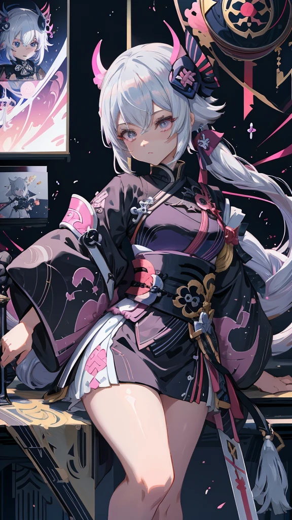 Anime girl with sword and pink costume, onmyoji portrait, The Detailed Art of the Onmyoji, onmyoji, From Arknights, Ayaka Genshin Impact, White-haired God, nyaruko-san, Keqing of Genshin Impact, by Shimo, Demon Slayer Louis Fan Art, artstation pixivでトレンド, Anime Style 4k

