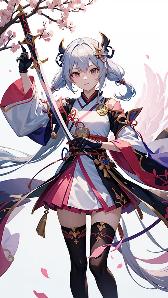 Anime girl with sword and pink costume, onmyoji portrait, The Detailed Art of the Onmyoji, onmyoji, From Arknights, Ayaka Genshin Impact, White-haired God, nyaruko-san, Keqing of Genshin Impact, by Shimo, Demon Slayer Louis Fan Art, artstation pixivでトレンド, Anime Style 4k