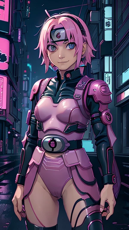 best quality,masterpiece,1girl,solo,(((13years old))),japanese girl,an extremely cute and beautiful girl,highly detailed beautiful face and eyes,petit,cute face,lovely face,baby face,shy smile,show teeth, light pink hair,short hair,flat chest,skinny,slender,no bra,no Panties, Hairless vagina,(((Haruno Sakura wearing a Kamen Rider costume))),(((standing in Dark Midnight Neon Glow light Cyberpunk metropolis city))),she is looking at the viewer,