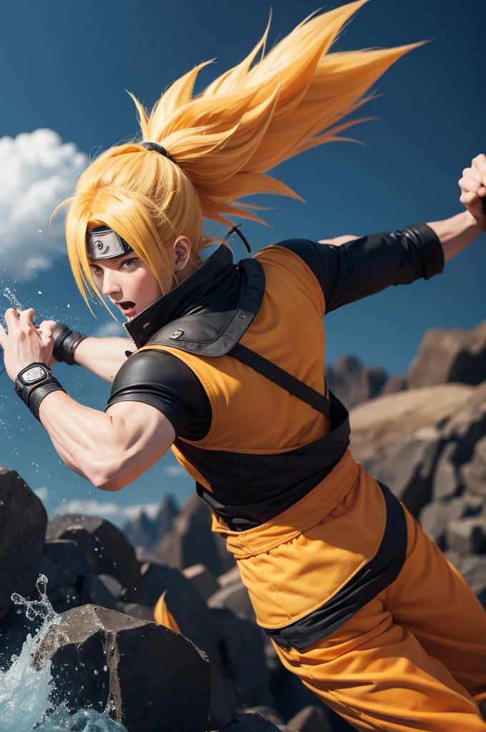 Naruto fighting Goku and Lufy