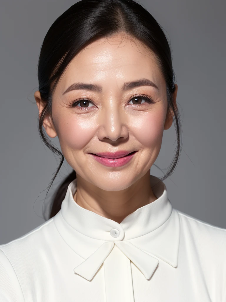 1 person、whole body、Japanese Mature, (alone), 50 years old, (Wrinkles around the eyes:1.2), Chubby body type（（（Stand upright, facing the center of the screen。））Glamour, Chromo White Skin, View your viewers、 Highest quality, shape, Very detailed, finely, High resolution, 8k wallpaper, 完璧なダイナミックな構shape, Wrinkles between the eyebrows、smile