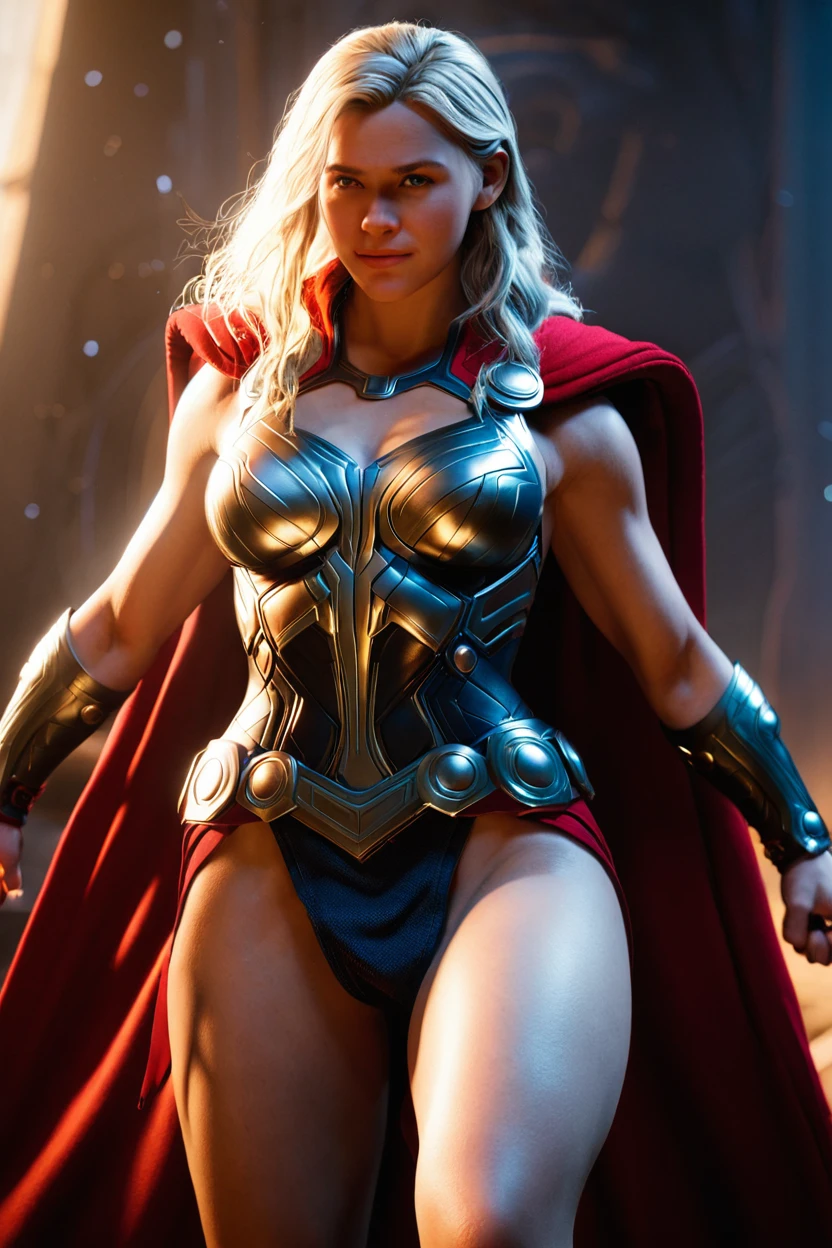 Woman, Thor Female, sensuous, fot, soft lighting, smooth details, octane, large breasted, huge ass , Woman saudável e cheia de figura, thick and tight body, ArtStation Trends, ultra-high details, ultra realistic, cinematic,16K, women&#39;s Thor costume,