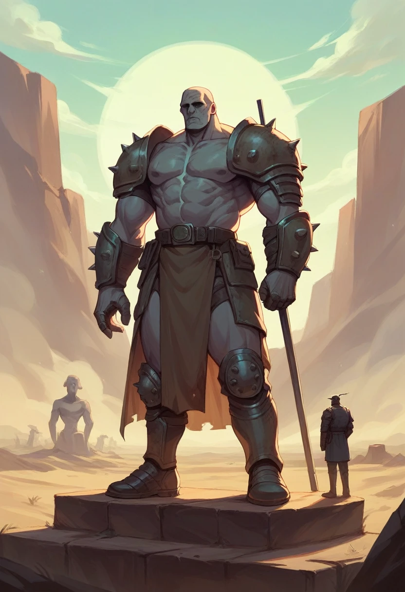 statue man 3.66 cm, strong, with Fallout-style armor, in a desert