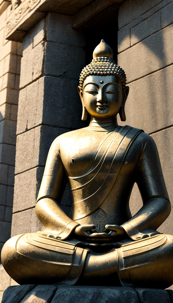 Buddha statues, Stone, texture, High target, majestic, Background lit by sunlight