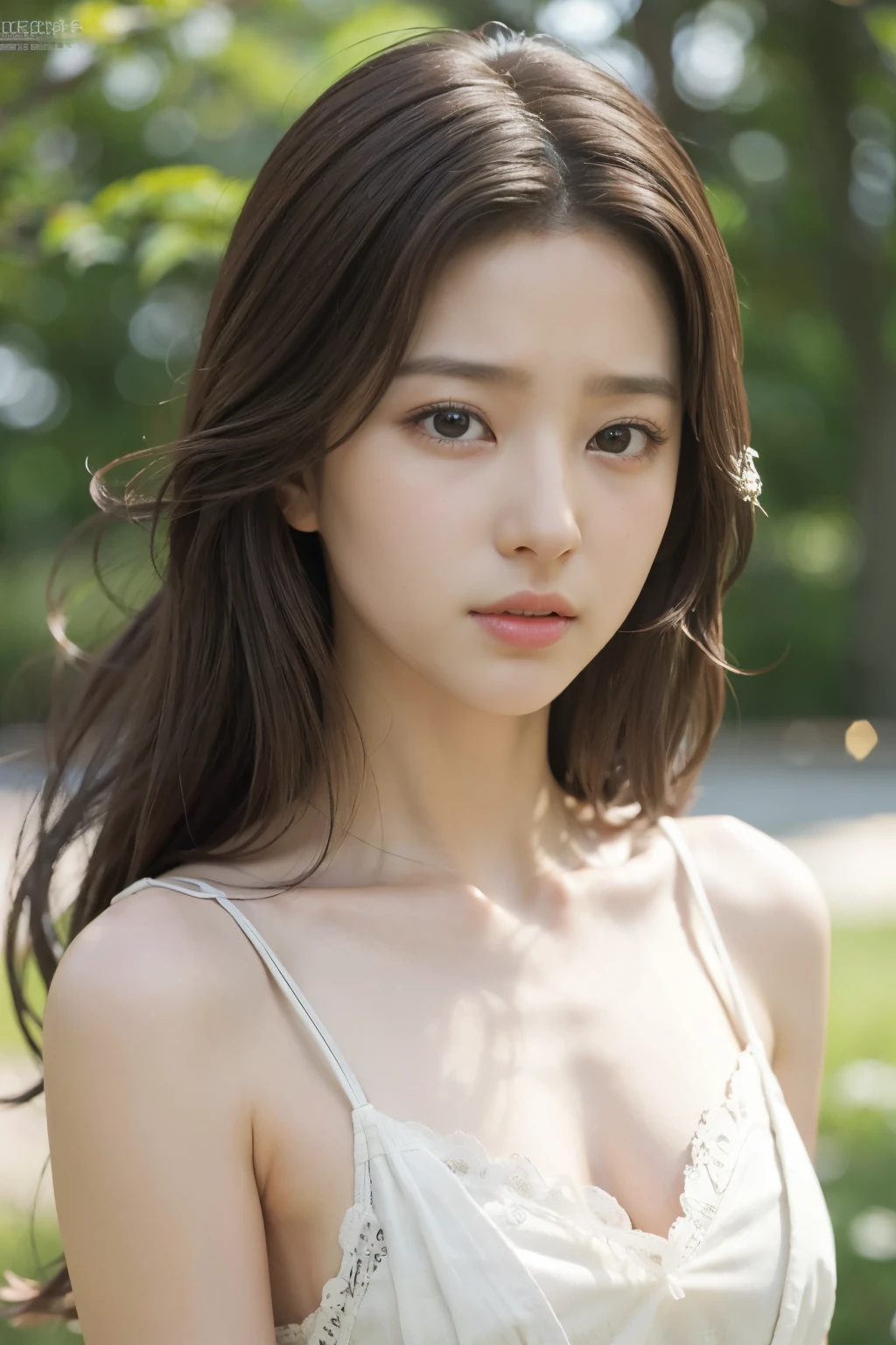 (RAW Photos, Highest quality), (Realistic, Realistic:1.3), Tabletop, Crying face, Very delicate and beautiful, Soft Light, (Brown Hair, Straight shoulder-length hair fluttering in the wind), Beautiful detailed girl, (Detailed fingers), Highly detailed eyes and face, Beautiful and detailed nose, Beautiful attention to detail, 1 Girl, Japanese, Pure beauty, cute, (Half Body:1.3), Realistic face, Realistic body,