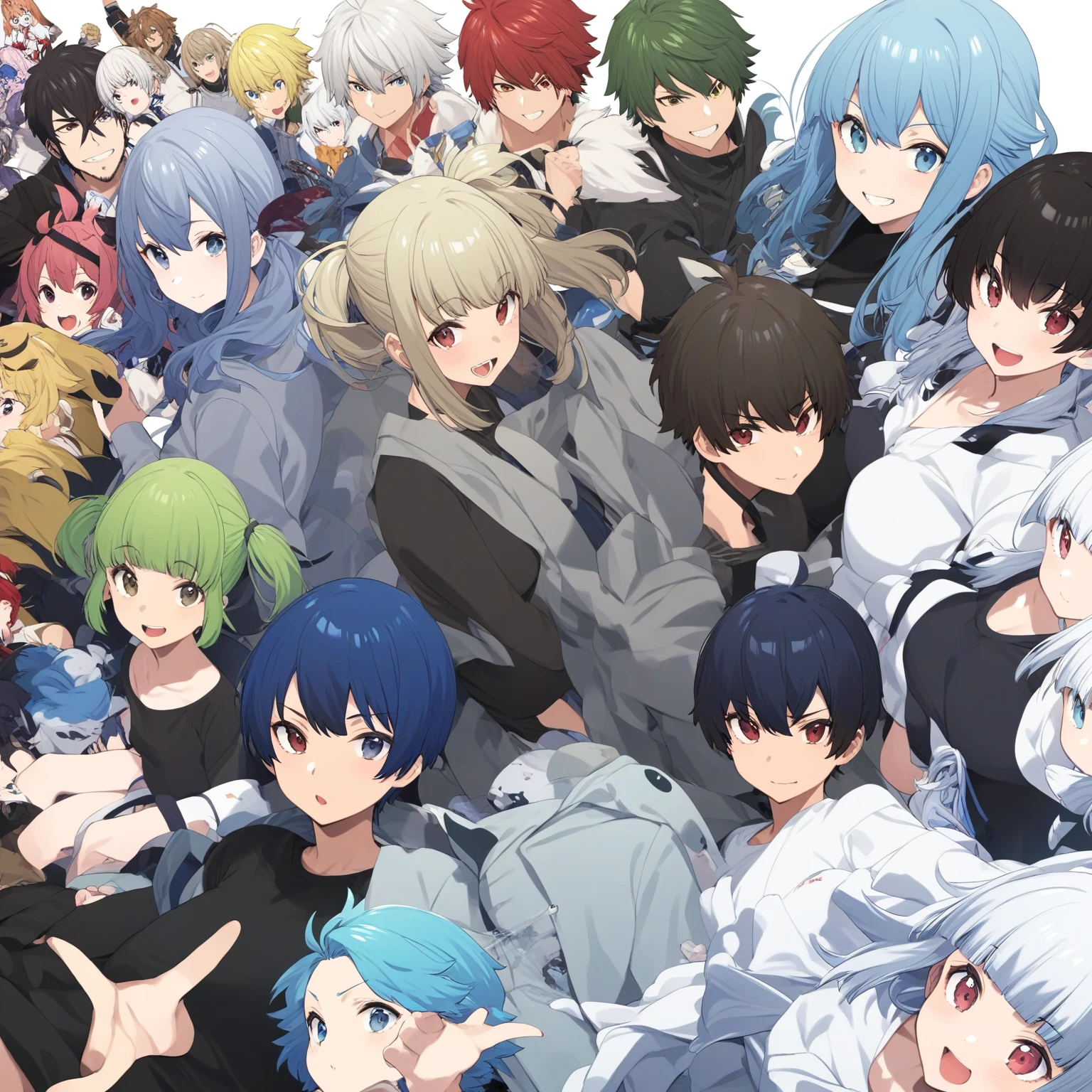 Anime character with blue hair, black shirt and grey jacket, Live2D Virtual Youtuber Model, ikuto yamashita, masamune shiro, tsukasa dokite, Kousuke Oono, Inspired by Manabu Mabe, okata kazuto, Inspired by Hisui Sugiura, tsukasa hojo, fubuki