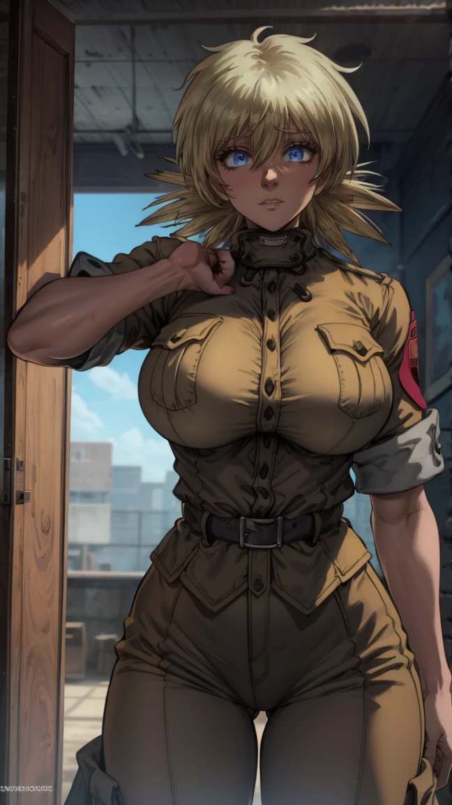 ((dynamic pose)) full shot full body (best quality,4k,8k,highres,masterpiece:1.2),ultra-detailed,, enormous tits ,extremely detailed girl,beautiful detailed eyes,beautiful detailed lips,longeyelashes,leather jacket and pants,happy expression,dynamic pose ,black and white photography,low-key lighting,dark and gritty,urban setting,fierce attitude,action-packed scene,Vivid colors,intense shadows,sharp focus, seras, seras victoria,blushing,