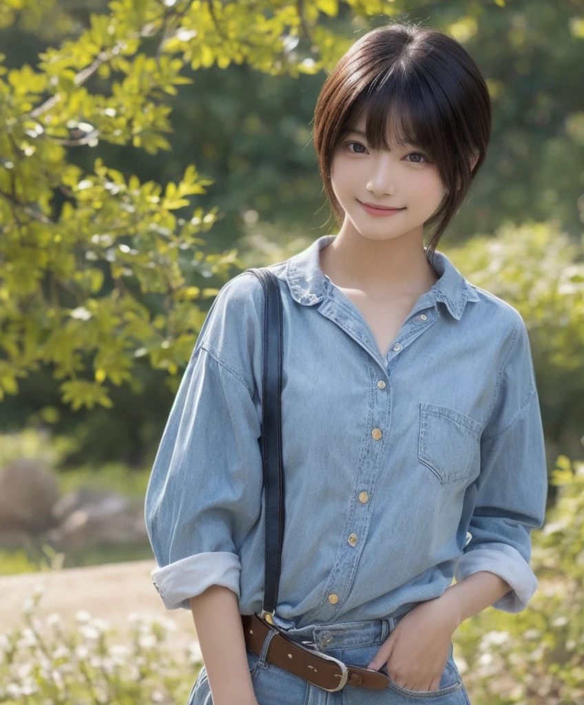 masterpiece, 1. Beautiful Girls, Cowboy Shot,be familiar with, Swollen eyes, Highest quality, 超A high resolution, (reality: 1.4), Original photo, 1 girl, Cinema lighting, (smile), Japanese, Asian Beauty, Korean, Proper,Model-like pose, really beautiful, A little young looking, Beautiful Skin,Brown Hair、 Thin and large, (Wearing colorful summer clothes:1.3),Sunny park, (超reality的な), (Awareness-raising), (High resolution), (8K), (非常にbe familiar withな), (The best Awareness-raisingns), (美しくbe familiar withな目), (超be familiar withな), (wallpaper), (be familiar withな顔), Watching the audience, be familiar with, be familiar with face、Deep Shadow、Inconspicuous、A pure sexy face ace_v1、46 point diagonal bangs、View your viewers、Camera angle from below、Neat clothes、Iris、