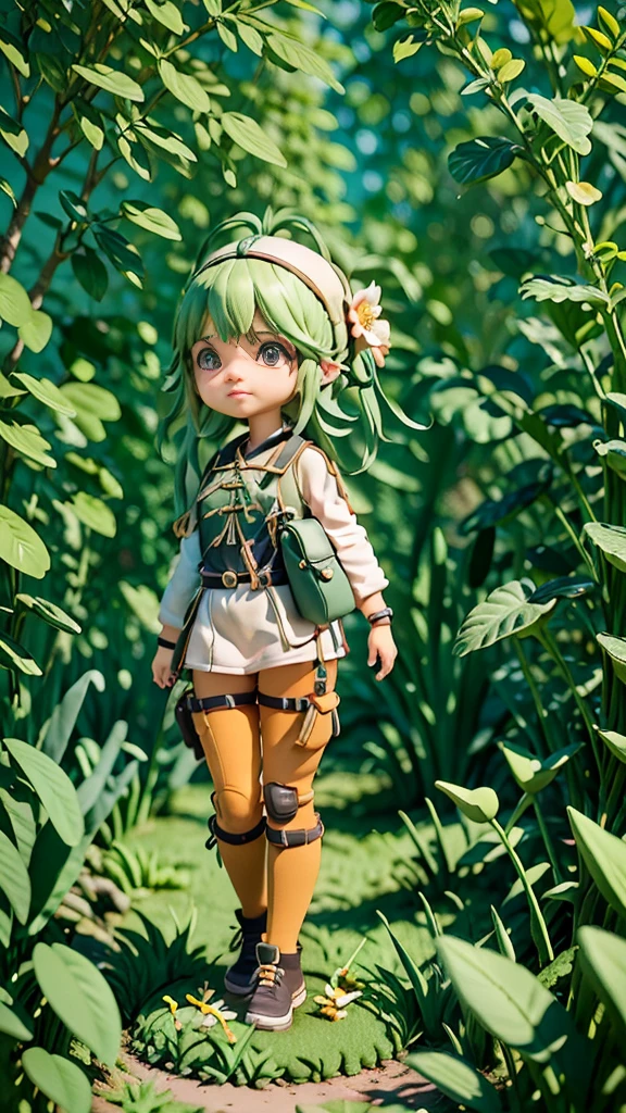 There is a poster with a cartoon character in a hat and backpack, female explorer mini cute girl, walking in the wilderness, flower jungle, animation style rendering, cute 3 D rendering, small characters. Unreal Engine 5, stylized anime, cute detailed digital art, Atey Ghailan 8 K, stylized 3D rendering, adventure surreal rendering, anime style 3D, 3D rendering stylized
