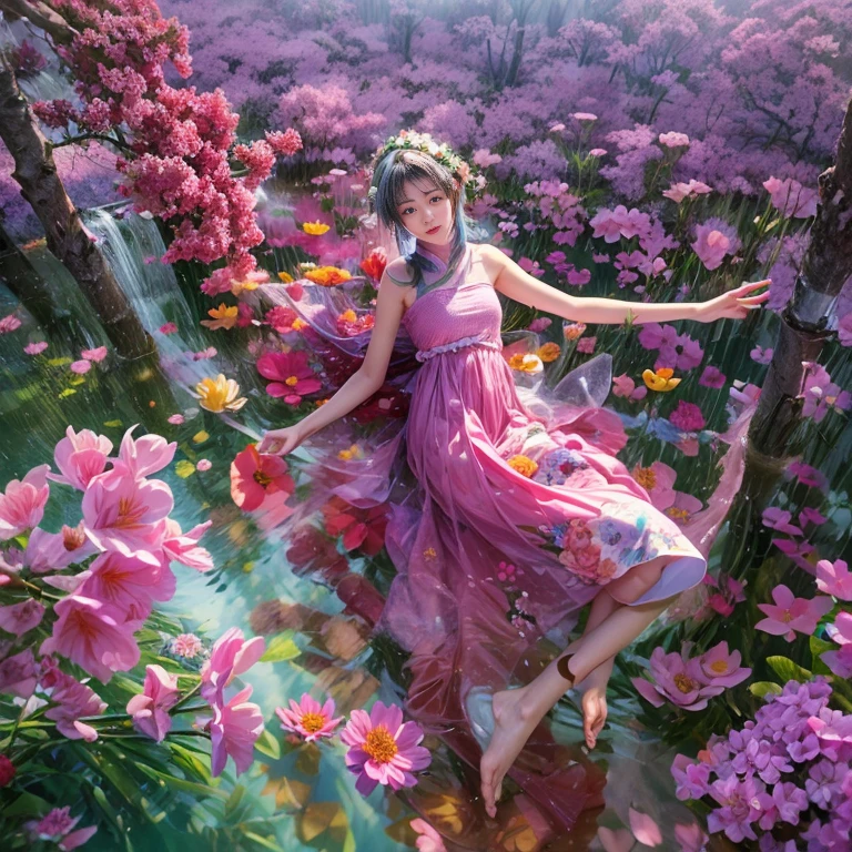 CrimsonRed Variations,ExtremelyDetailed(ProfessionalPhoto of Girl Floating in the Sky:1.37)ZoomLayer{Stunning|Mystic|GodRays|Haze}, 280th floor infinity pool,The tallest building in the urban forest, {Around bonsai|Luo Han Song|coconut palms|tulips|Rose flower}, (Masterpiece 8K TopQuality:1.2), (ExtremelyDetailed NOGIZAKA face and Eyes:1.37)ElaboratePupils with (SparklingHighlights:1.28) DoubleEyelids with Voluminous LongEyelashes RosyCheeks (Joyful Expressions LifeLike Rendering) BREAK Detailed impeccable Radiant PearlSkin with Transparency, Skinny(SchoolSwimwear) {(HiddenHand)|((Corrected BabyLikeHand))} (Whole Body Proportions and all limbs are Anatomically Accurate), (FlowerWreath WrappedBody Flowers Covering girl's body Full of Flowers){Dazzling RainbowColorHorizon|ColorfulSky|ColorfulClouds|Starly Stars}(extra limbs:-1.4)