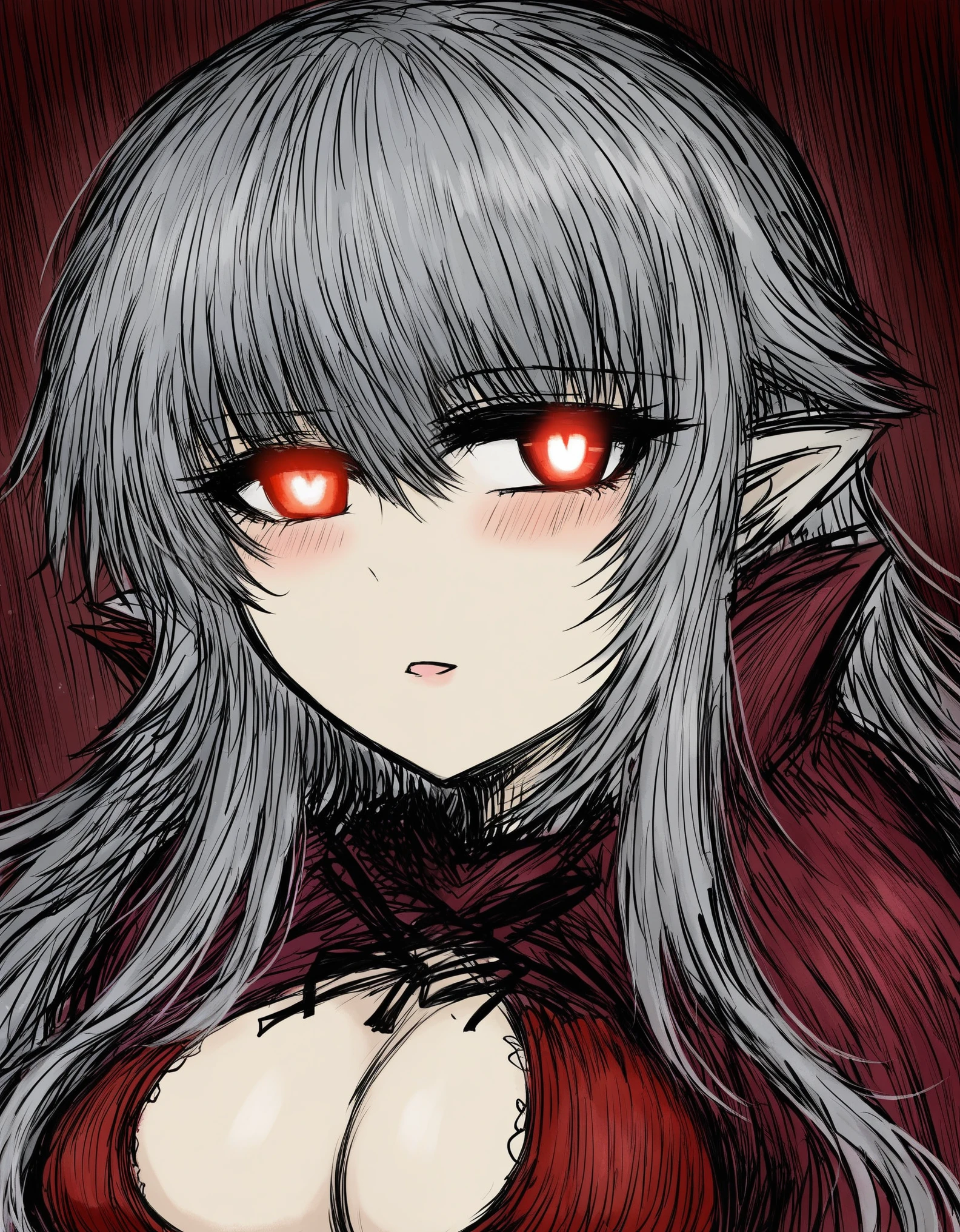 black souls style, girl,grey hair,armor,closed one eye,big chest,glowing eye,