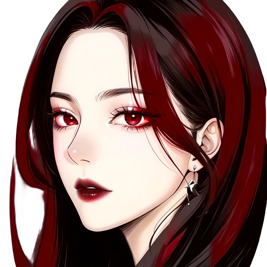 anime girl with red eyes and black hair with piercings, crimson red hair and red eyes, with glowing red eyes, red-eyed, red - eyed, luminous red eyes, red eyed, red eyes, Portrait of BLACKPINK's Jisoo, with red glowing eyes, glowing red eyes, bright red eyes, blood red eyes, deep red eyes, ((red)) Swollen eyes
