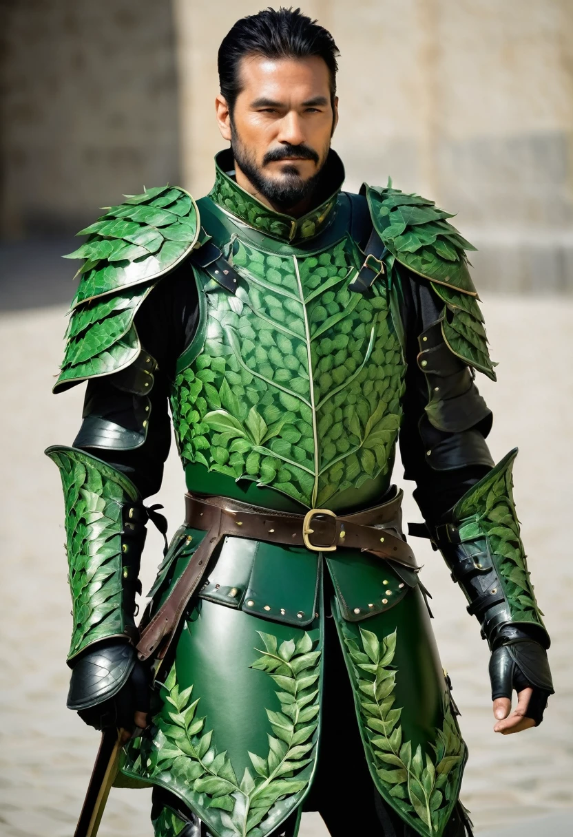 stealthy green leather armor with 2 scimitars with leaf designs