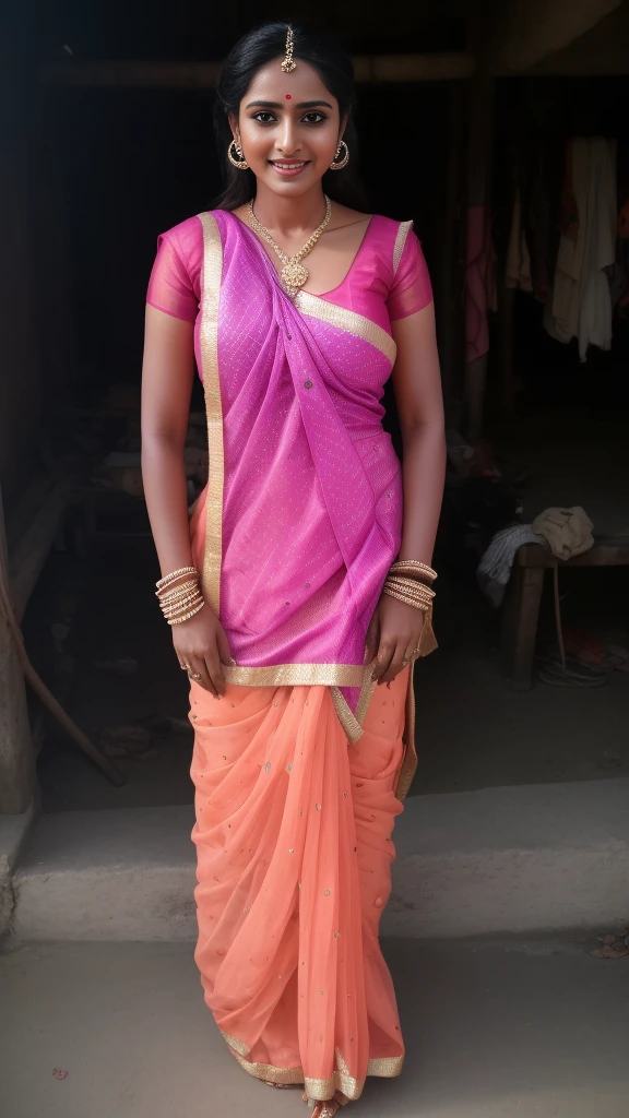 RAW photo, face portrait photo of beautiful 26 y.o woman, cute face, wearing black white sari, happy face, hard shadows, cinematic shot, dramatic lightin, big , long hair, dramatic background, dark pink lips, sexy figure
