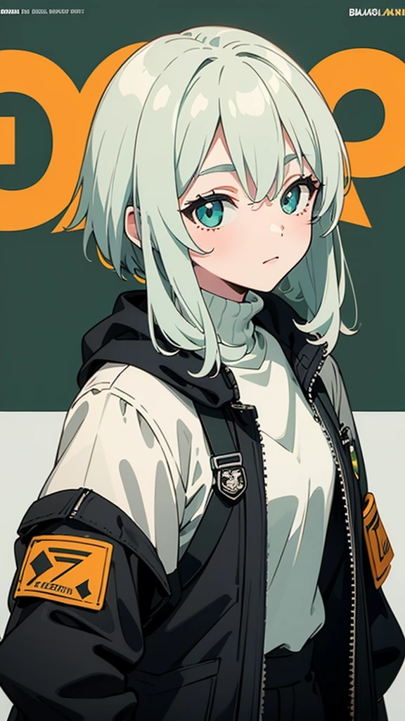 (masterpiece: 1.2, best quality), (1 woman, Solitary, Upper Body: 1.2),Delicate face, black and white,, a girl in a black jacket and green Overalls standing, wearing Overalls, a green colored Bomber Jacket, Overalls , wearing dark green Bomber Jacket, black Bomber Jacket, Black rough clothing, Short shirt with jacket, Black pants, Wearing a turtleneck and jacket, A girl in a black jacket, Bomber Jacket, Black and green, White and black color scheme ((Modern Clothing)) Looking at the audience, Looking at the camera,,magazine cover,Poster close-up 