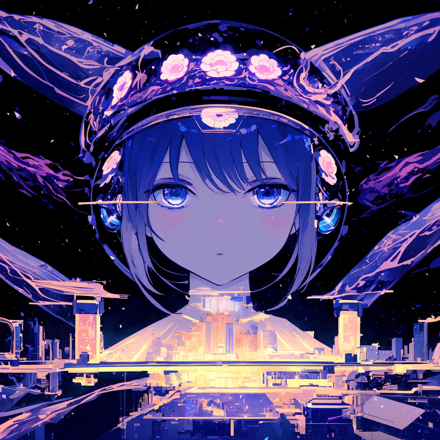 The highest image quality, pending details, ultra-high resolution, (真实感: 1.4), the best illustration, favor details, with a delicate and beautiful face, the background is a high-tech lighting scene of the future city, illustration for music album