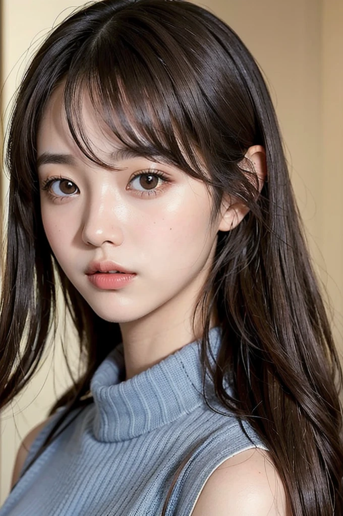 Girl corean
- **Hair:** Dark brown, straight, and long.
- **Eyes:** Round and expressive, brown in color.
- **Visual Style:** Sweet, with a warm gaze that complements her soft voice.