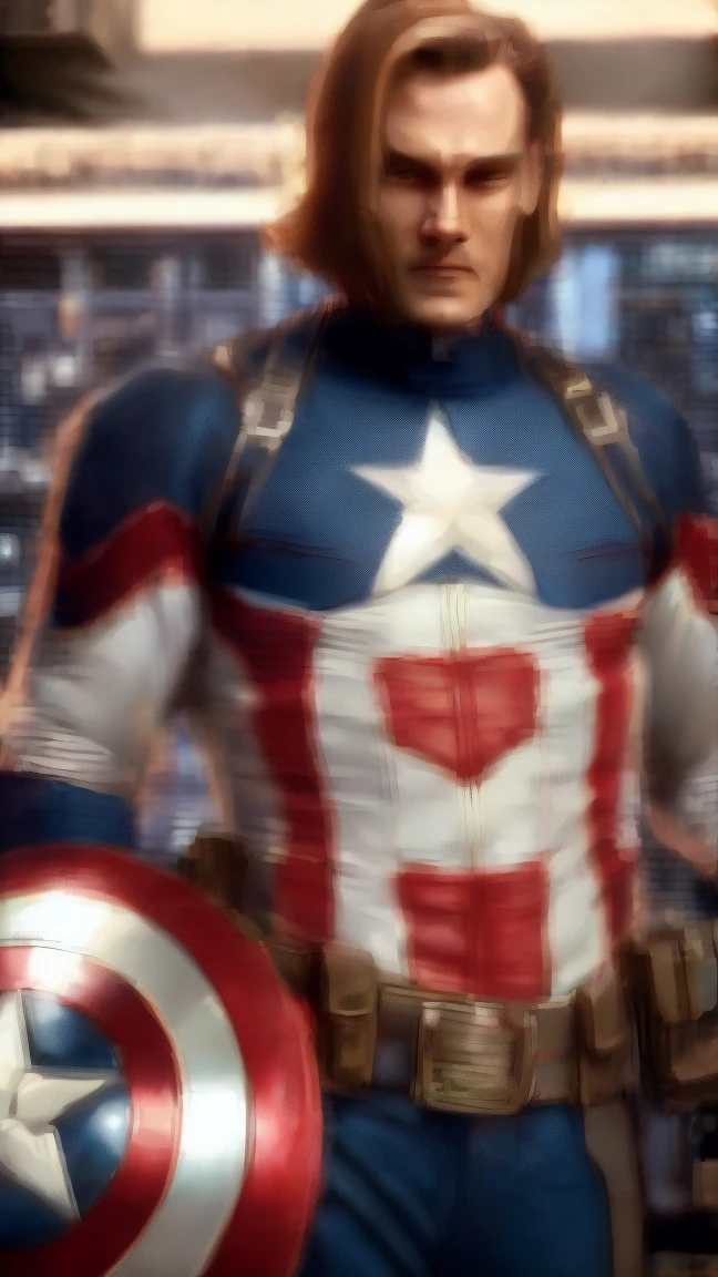 . .Tarantino-style Brat Pit as Captain America 8k, High Definition, detailed face, detailed face, detailed eyes, detailed suit, in the style of marvel and dc, Hyper realistic, + cinematic shot + dynamic composition, incredibly detailed, Sharpen, details + superb details + afternoon with light + perfectionism + Award-winning realism ((changing lighting))